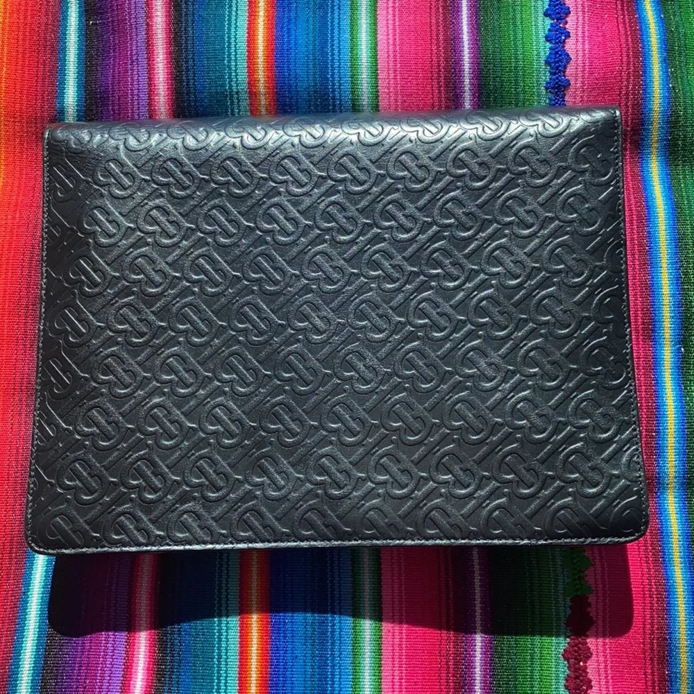 Burberry Black Embossed Monogram Leather Clutch Computer Bag